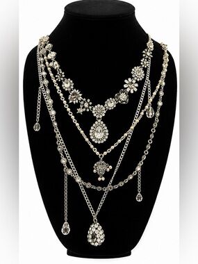 Otazu Multi Tiered Vintage Glam Swarovski Crystal Statement Necklace, NIB